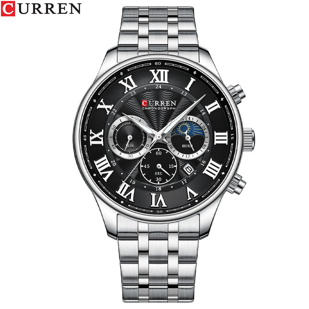 Men&#039;s Watch Calendar Watch Steel Band Watch Six-pin Sports Men&#039;s Watch Business Quartz