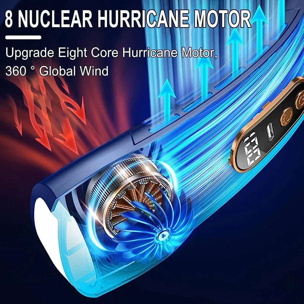 2025 New Hanging Neck Fan Ice Magnet Cooling Portable Neck Fan Type-C Mute Multifunctional Leafless Electric Fan with Light
